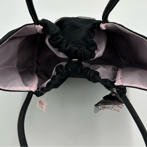 Victorias Secret VS Tote Shoulder Bag Size M Snap Flowers Tulle Pink Black NWT - Picture 7 of 13